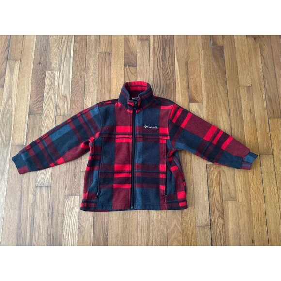 Columbia Other - Columbia Youth Boy's Buffalo Plaid Red Black Fleece Zip Jacket Size 6/7